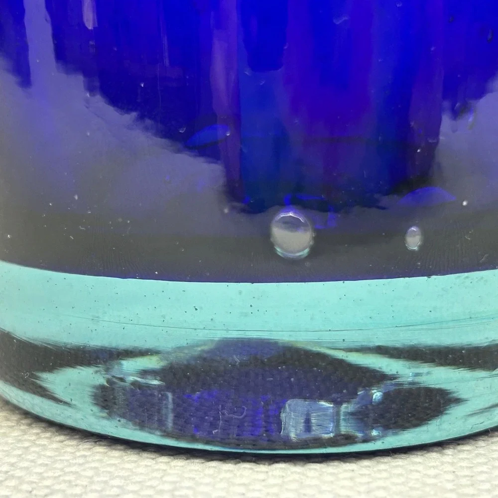 Hand Blown Cobalt Blue Art Glass Tumblers Set 3‎ Twisted Mexican Drunken Glasses